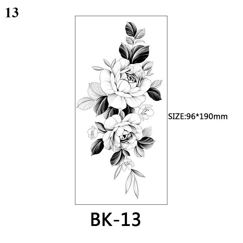 Sexy Black Flower Temporary Tattoos For Women Thigh Men Fake Moon Rose Compass Fake Tatoos Forearm Arm Sleeve Tattoo Stickers