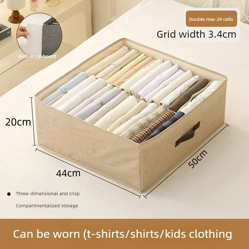 Household Clothes Storage Box Double Row Grid Fabric Storage Box Foldable Drawer Style Wardrobe Portable Storage Layered Storage
