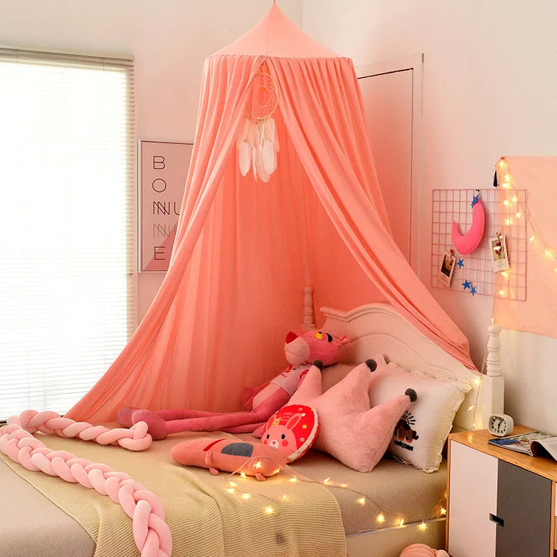 No-Drill round Top Bed Canopy Children's Windproof Baby Bed Light Blocking Mosquito Net Ceiling Mounted Bed Tent Bed Curtain