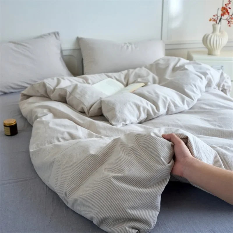 Minimalist Striped 100% Cotton Washed Cotton Bedding Set