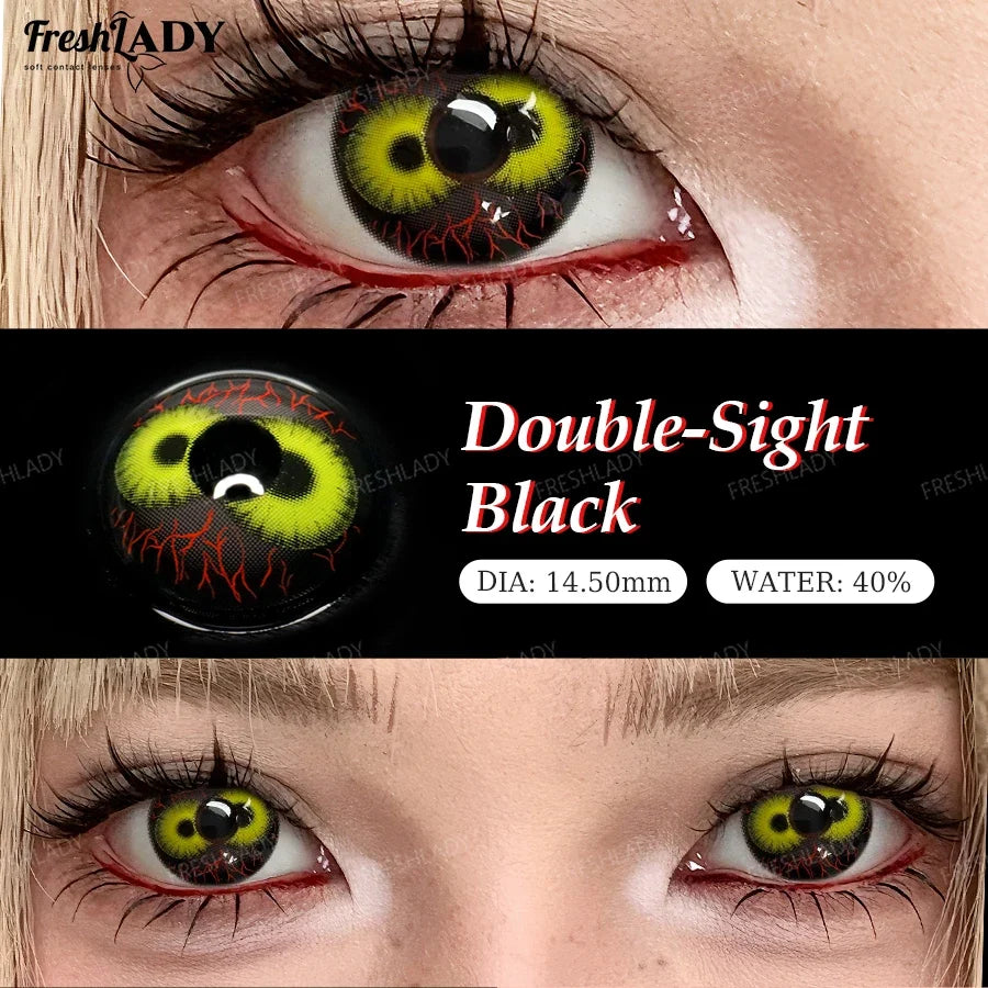 2pcs Cosplay Color Contact Lenses Yellow Black Soft Contact Lenses Halloween Role Play Party Crazy Cosmetic Lense 14.50mm