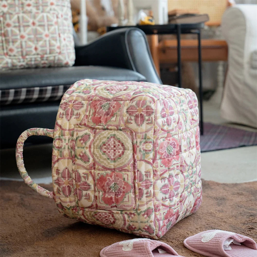 Vintage Floral Plaid Storage Basket Snacks Sundries Large Capacity Dirty Clothes Toy Storage Basket Foldable Storage Bag