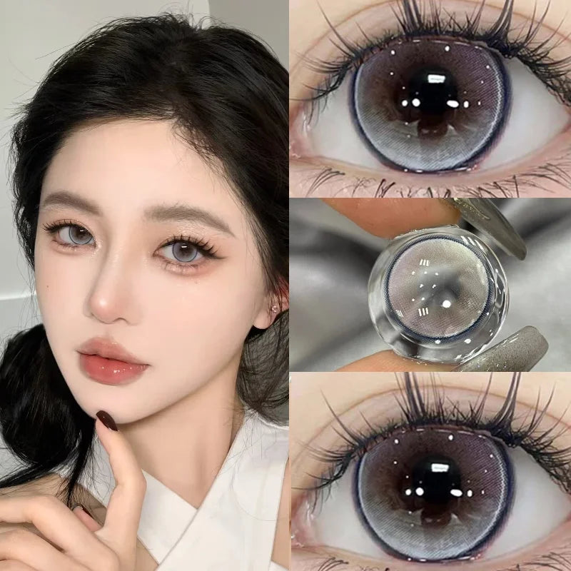 1 Pair Myopia Korean Lenses Natural Black Grey Contact Lenses Fashion Beauty Blue Pupils Cosmetics Hot Sellers Yearly