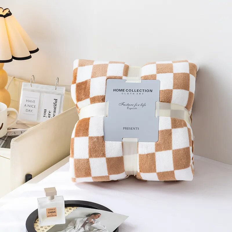 Thickened Plaid Fuzzy Fleece Blanket Ultra-Soft Reversible Microfiber Bed Warm Cozy Gingham Throw Blankets for Couch,Chair,Sofa