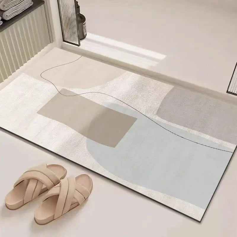 Abstract Geometric Line Art Bathroom Mat Soft Neutral Color Absorbent Non-Slip Quick Drying Home Entrance Floor Mat