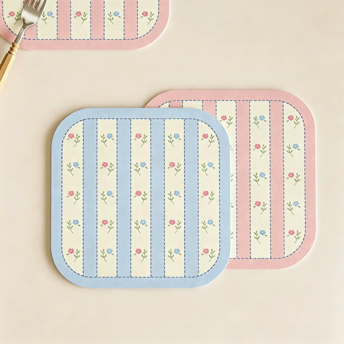 Sweet Korean Style Floral Table Mat Absorbent Non-Slip Heat Insulated Pad Lightweight Bowl Cup Coaster Girls Room Home Gift