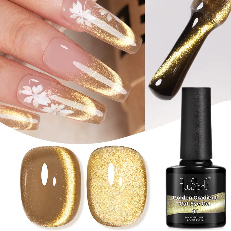 7.5ml Golden Gradient Cat Eye Nail Polish Gel Phototherapeutic Gel Soak Off Nail Magnetic Gel Polish Nail Art DlY