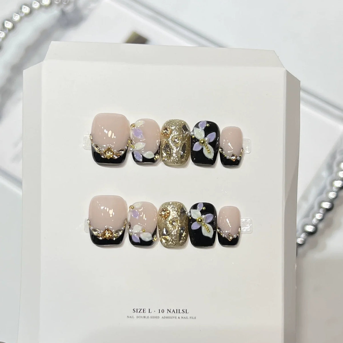 10pcs Butterfly Flower Fake Nails Medium Coffin False Nails Pearl Gradient Press on Nails French Nail Art Sweet Cool Nail Tips