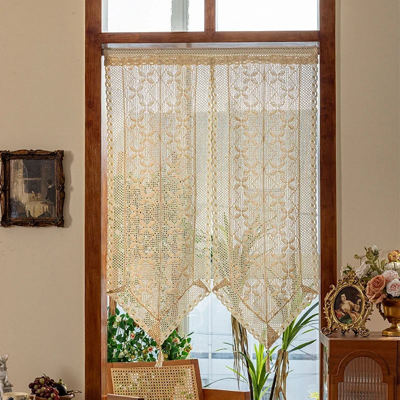 New American Style Semi Curtain Lace Door Curtain Luxury Sensation  Design Living Room Partition Home Use Curtain