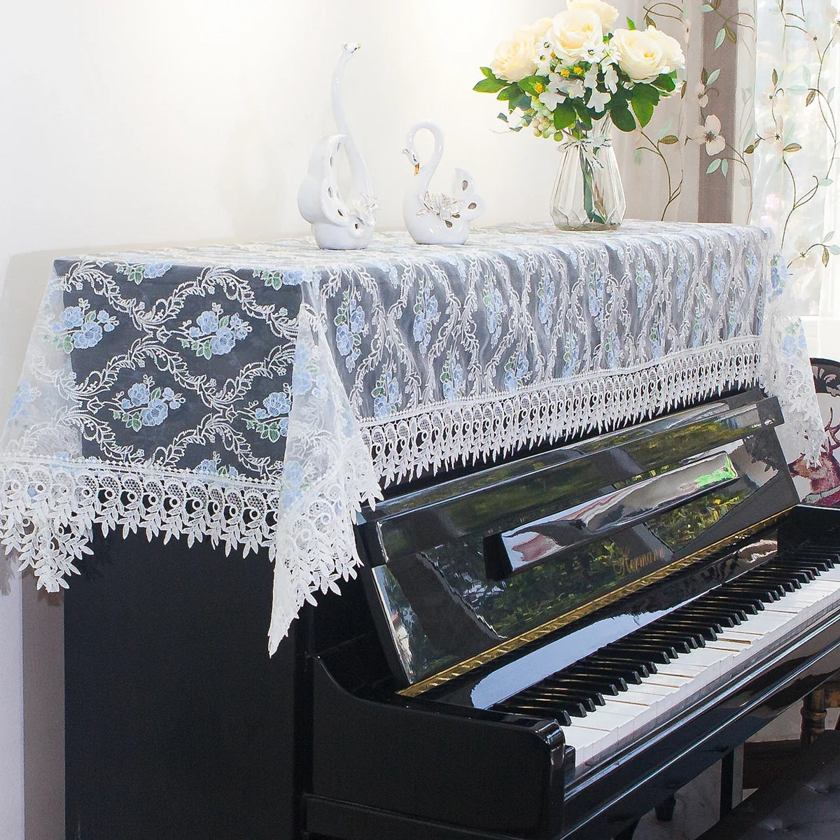 Japanese Sle Semi-Cover Piano Dust Cover Cloth Bench Cover Lightweight Luxury Lace Piano Lid Curtain Home Fabric Protection
