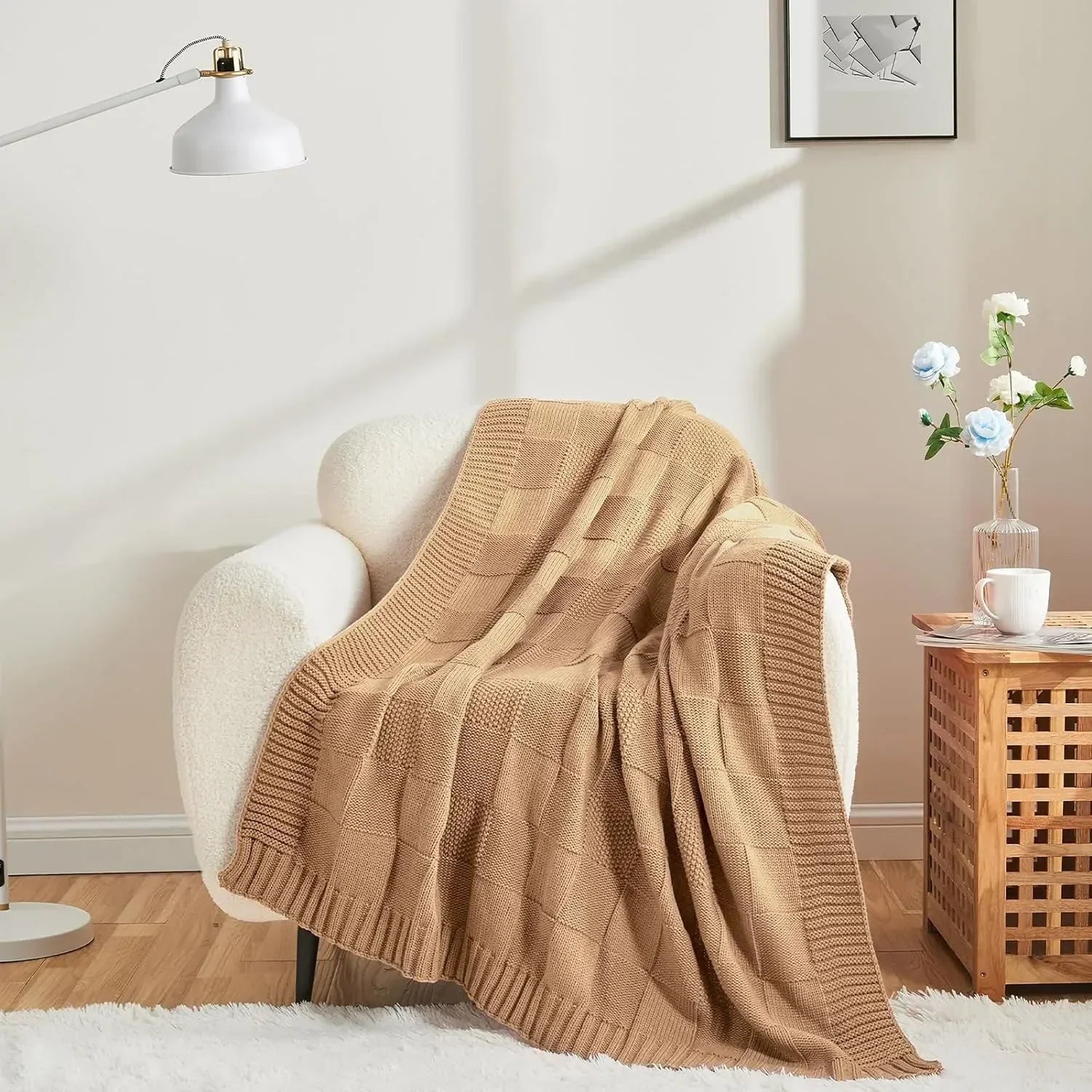Bohemian New Waffle Sofa Knitted Blanket Cover Plane Office Nap Camping Leisure Soft Blanket Green Shawl Blanket Small Bed Cover