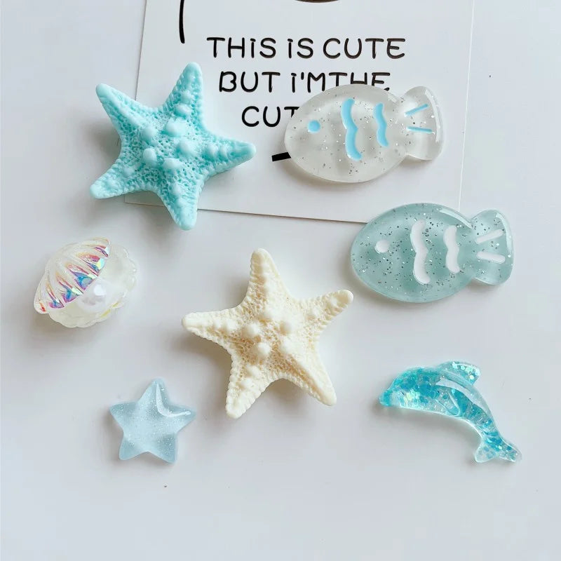7pcs Geometric Starfish Shell Fish Dolphin Resin Fridge Magnets - Cute Ocean-Themed Decor for Kitchen, Office