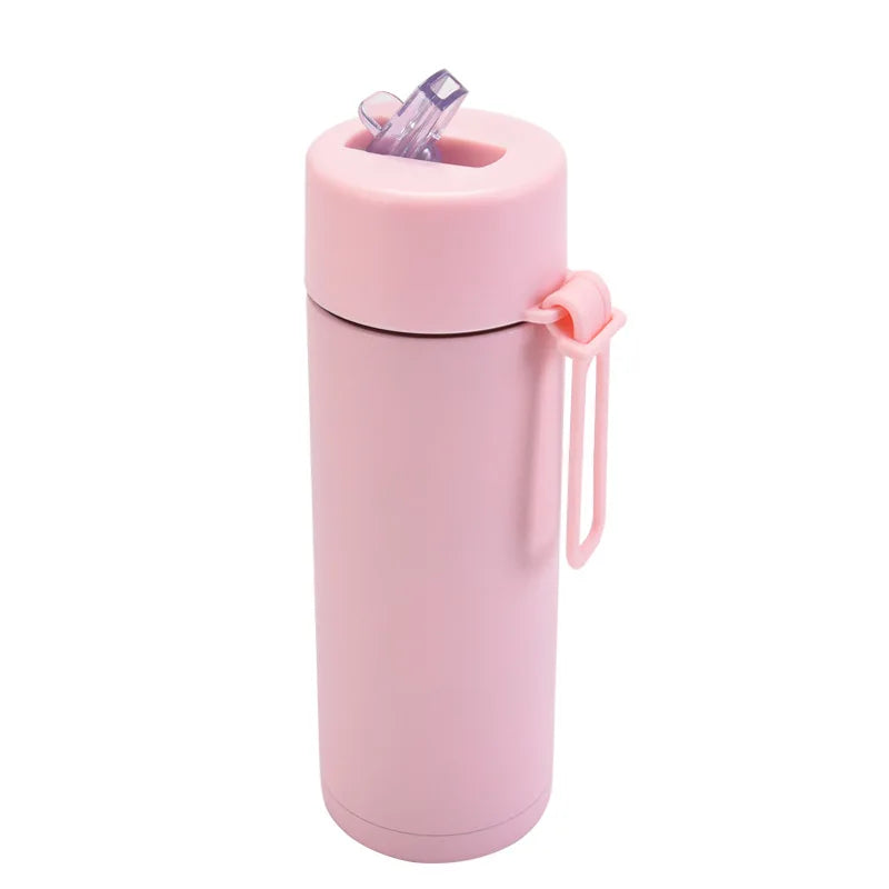 Stainless Steel Thermos Mug, Large Capacity, Portable Silicone Handle with Straw, American Large Capacity, WATER BOTTLE, 650ml