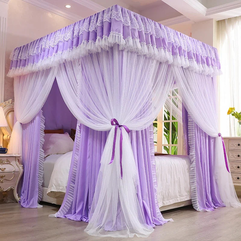 Princ Sle Double Layer Floor Length Court Mosquito Net Inteated Tee Door Opening Dust Proof Bed Curtain Bed Canopy