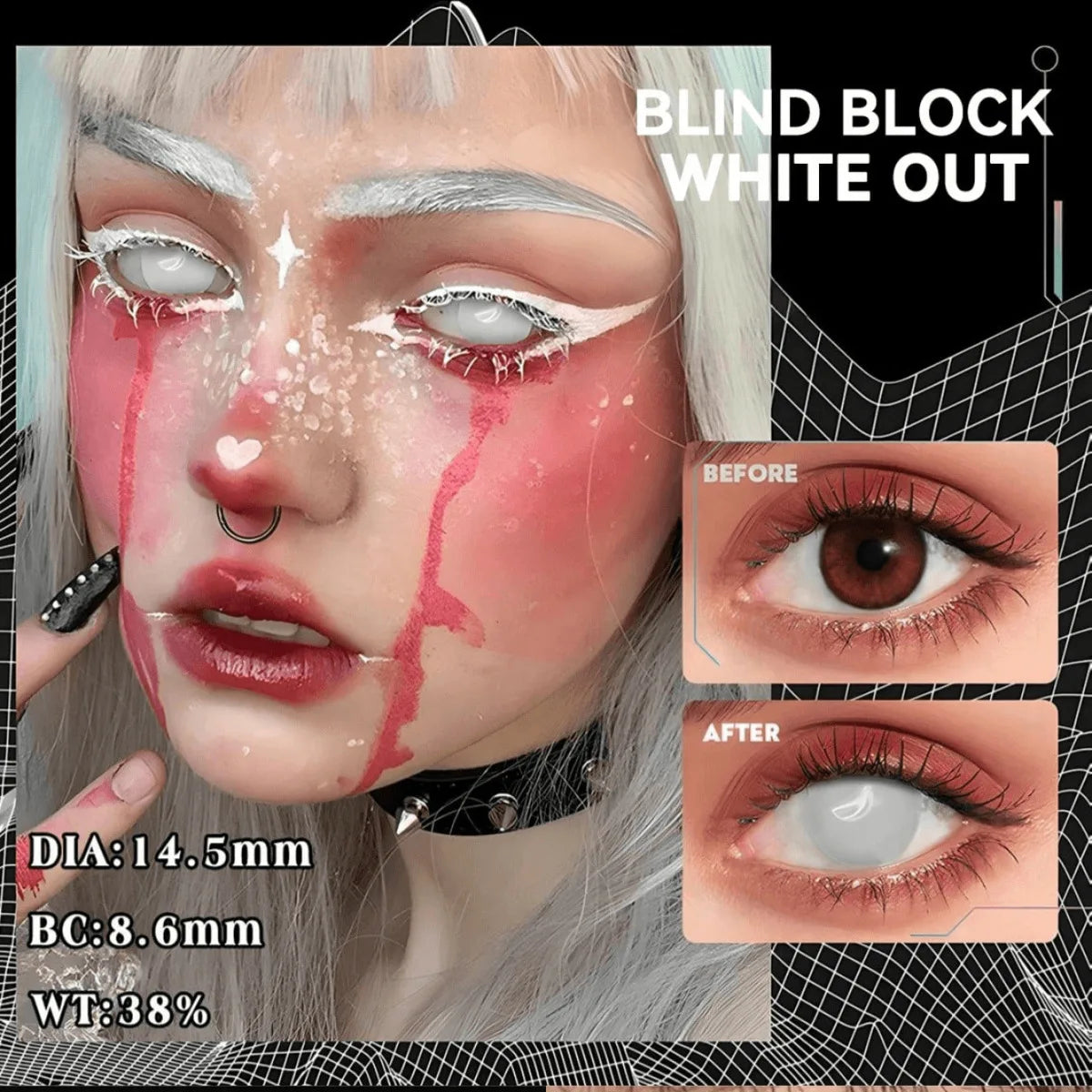 Eye Eyes Color Contacts Colored Contact Lenses Lens Pupil Enlarging Cosplay Anime Black White Blind 2Pcs 1 Year Yearly