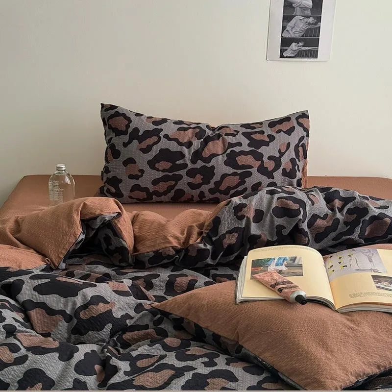 3/4Pcs Bedding Set Leopard Print Bed Sheet Duvet Cover Pillowcase Beddings Sets Full Double Four-Season Muslin Three-Piece Set