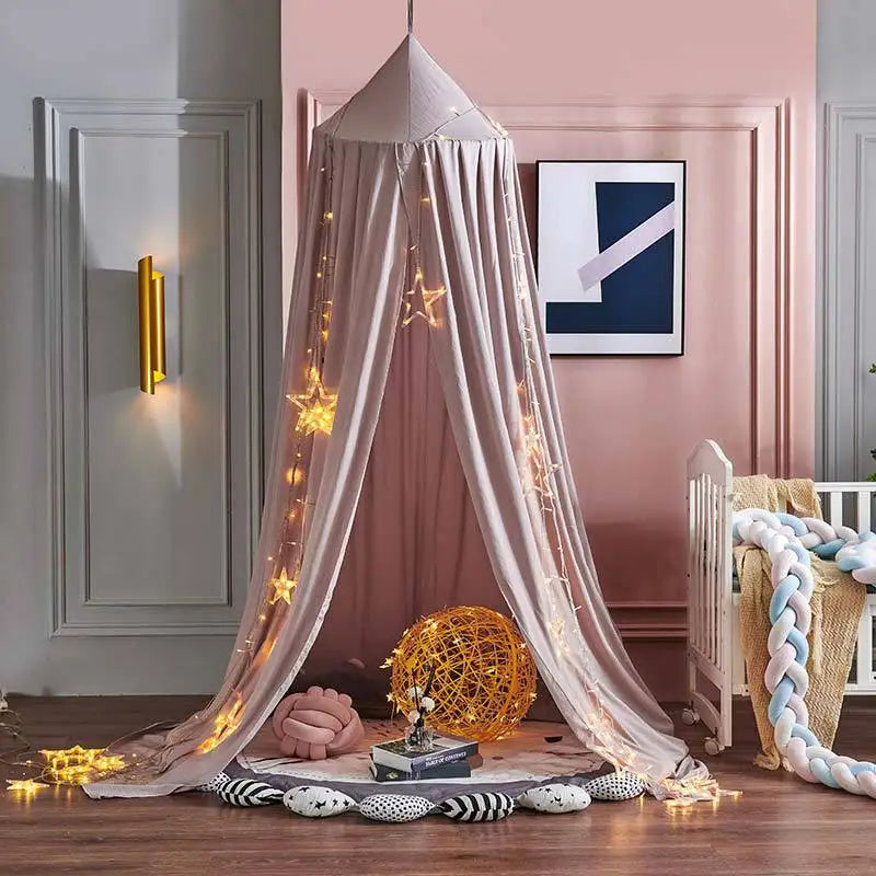 No-Drill round Top Bed Canopy Children's Windproof Baby Bed Light Blocking Mosquito Net Ceiling Mounted Bed Tent Bed Curtain