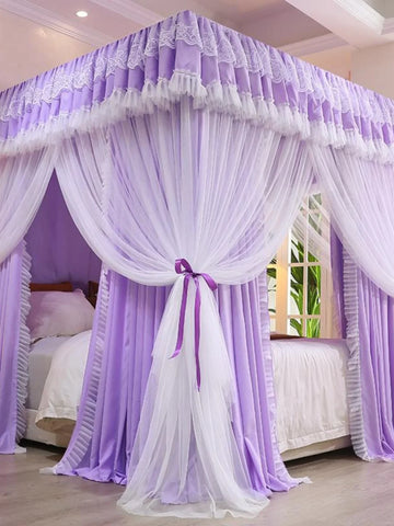 Princ Sle Double Layer Floor Length Court Mosquito Net Inteated Tee Door Opening Dust Proof Bed Curtain Bed Canopy