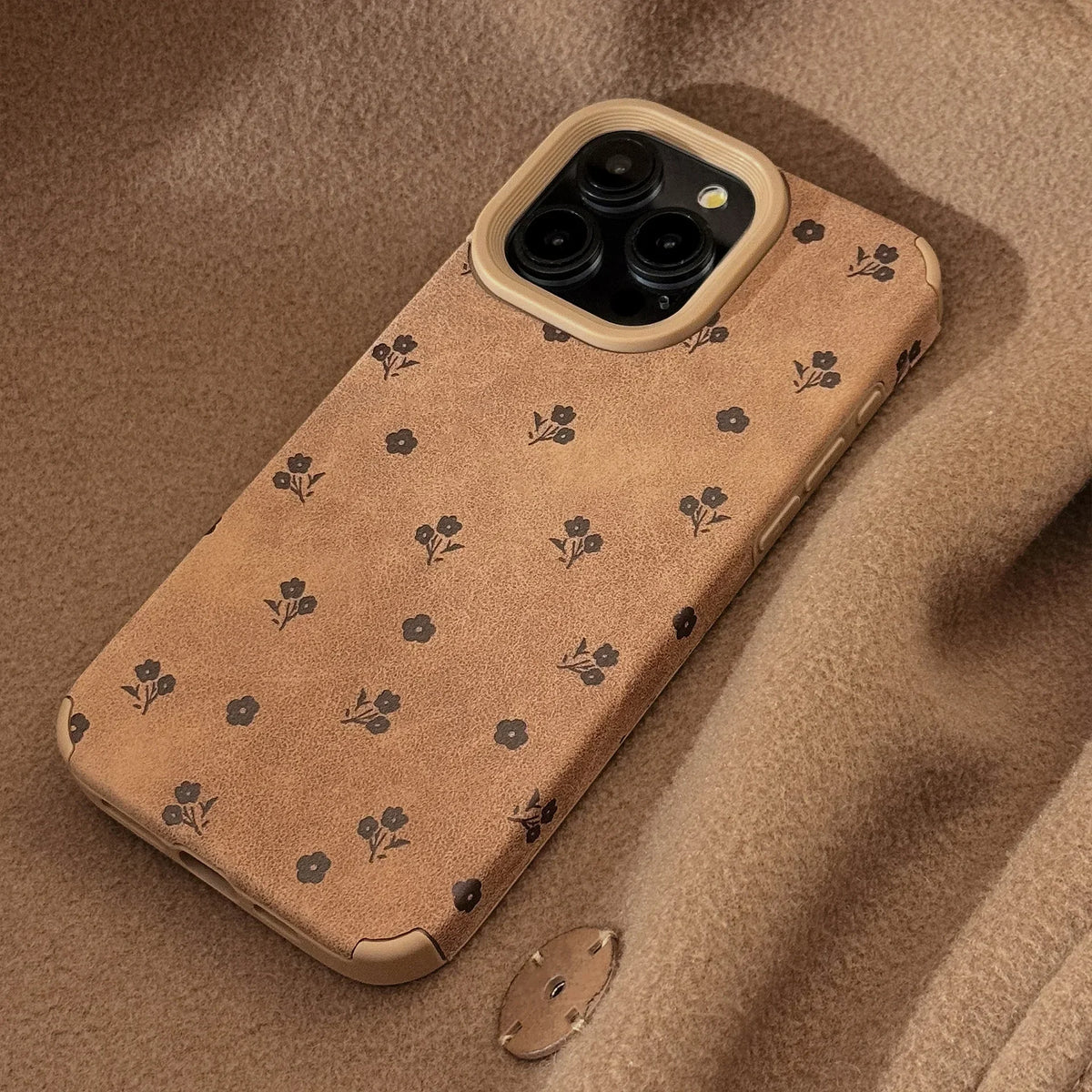 Luxury Full Screen Flower Suede Leather Texture Phone Case For iPhone 16 15 14 Plus 13 12 11 Pro Max Shockproof Protective Cover