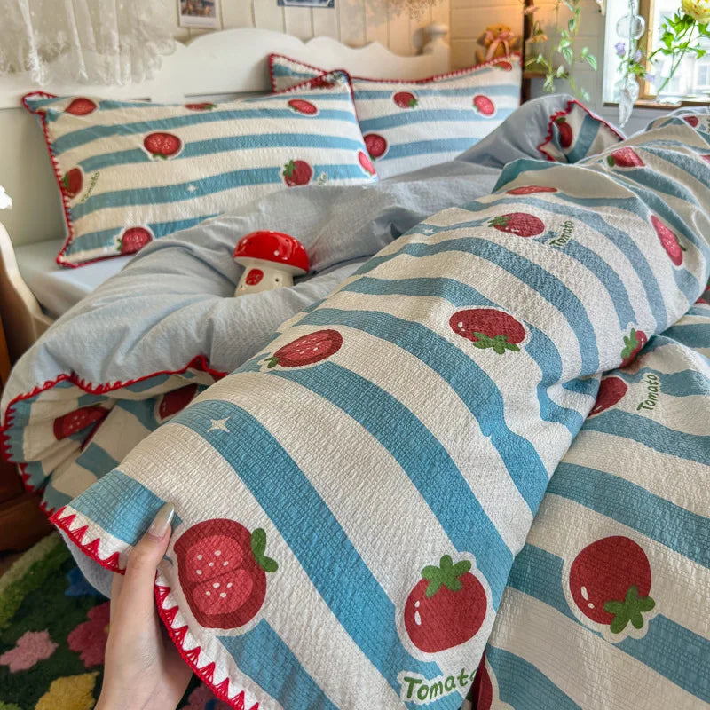Class-A Pure Cotton Shell Edge Bedding Sets Ins Printing Bedclothes for Four Seasons Soft Skin-Friendly Home Textile for Adults