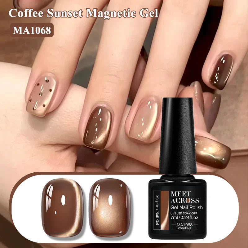 Coffee Sunset Cat Magnetic Gel Nail Polish Glass Bead Ultral Shine Magnetic Semi Permanent Soak Off UV Gel Varnish Nail Supplies