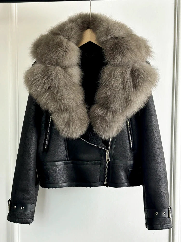 Fashion Women Faux Leather Jacket Winter Coat