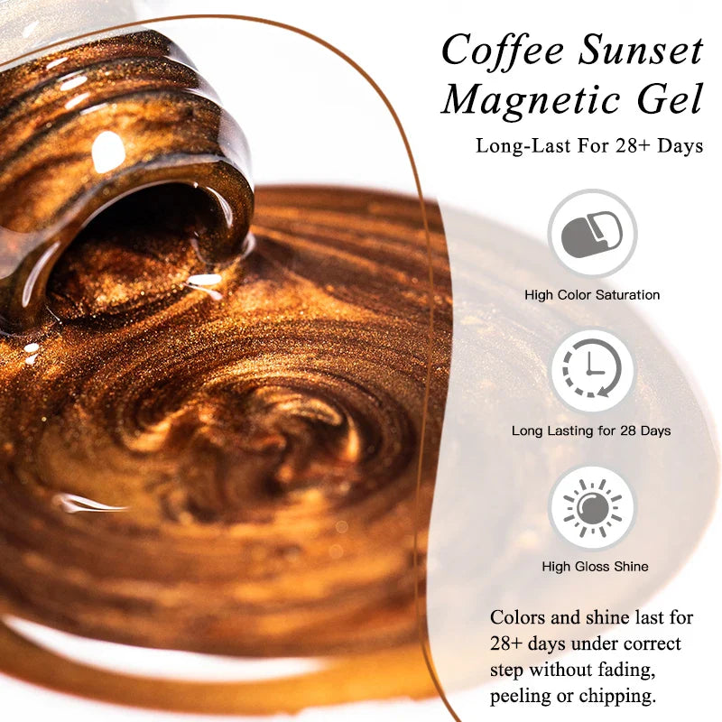 Coffee Sunset Cat Magnetic Gel Nail Polish Glass Bead Ultral Shine Magnetic Semi Permanent Soak Off UV Gel Varnish Nail Supplies