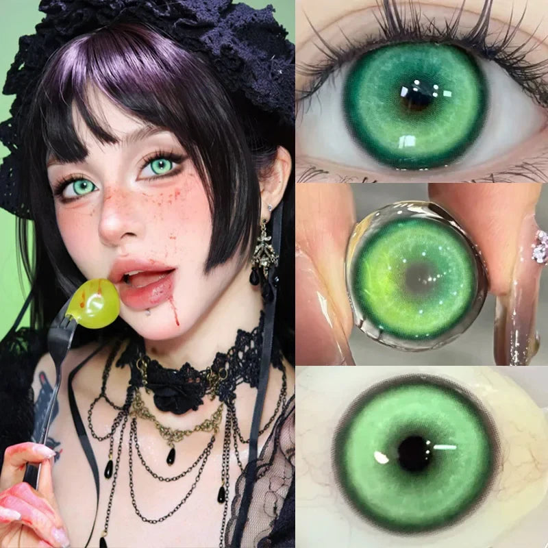 2Pcs Halloween Cosplay Color Contact Lenses for Eyes with Degree Cosmetic Lens Green Eyes Makeup Soft Blue Beauty Pupil