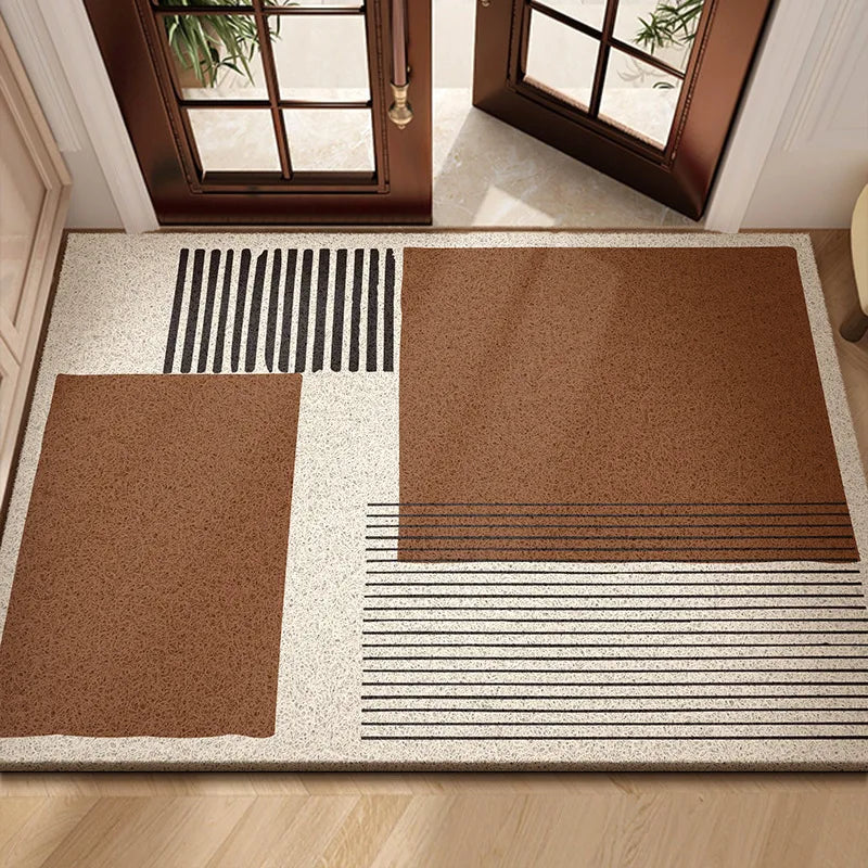 Modern Geometric Wire Loop Door Mat Water Absorbent Dirt Trapper Non-slip Rug for Home Entrance & Hallway