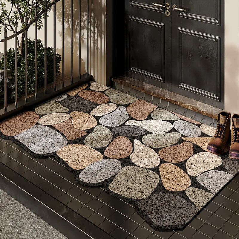 PVC Wire Ring Entry Door Mat Outdoor Cuttable Non-Slip Dirt Resistant Dust Removal Foot Mat Entrance Pebble Floor Carpet