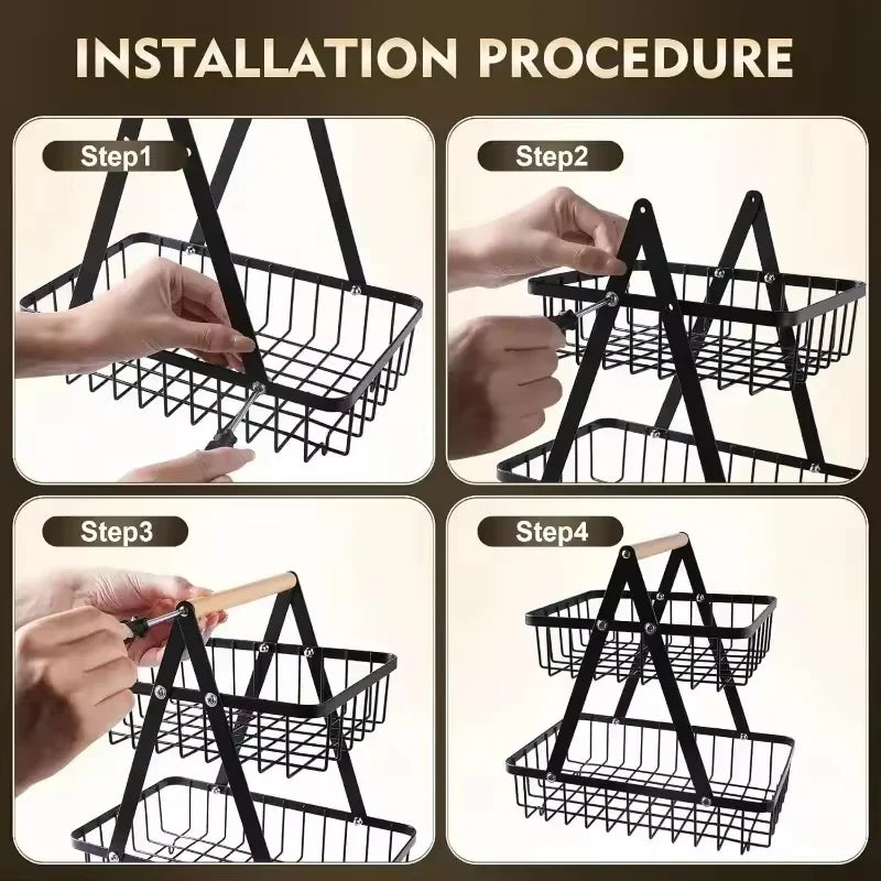 New Portable Iron Kitchen Storage Rack Multifunctional Fruit Basket Multi-layer Snack Storage Shelf