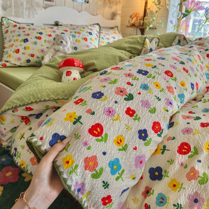Class-A Pure Cotton Shell Edge Bedding Sets Ins Printing Bedclothes for Four Seasons Soft Skin-Friendly Home Textile for Adults