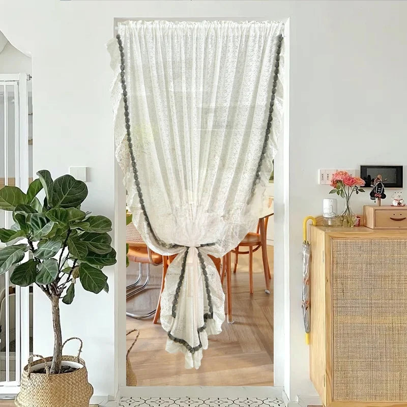 Transparent Lace Door Curtain Bedroom Mosquito Net Bloing Curtain No Punching Required Light Filtering Human Invisible