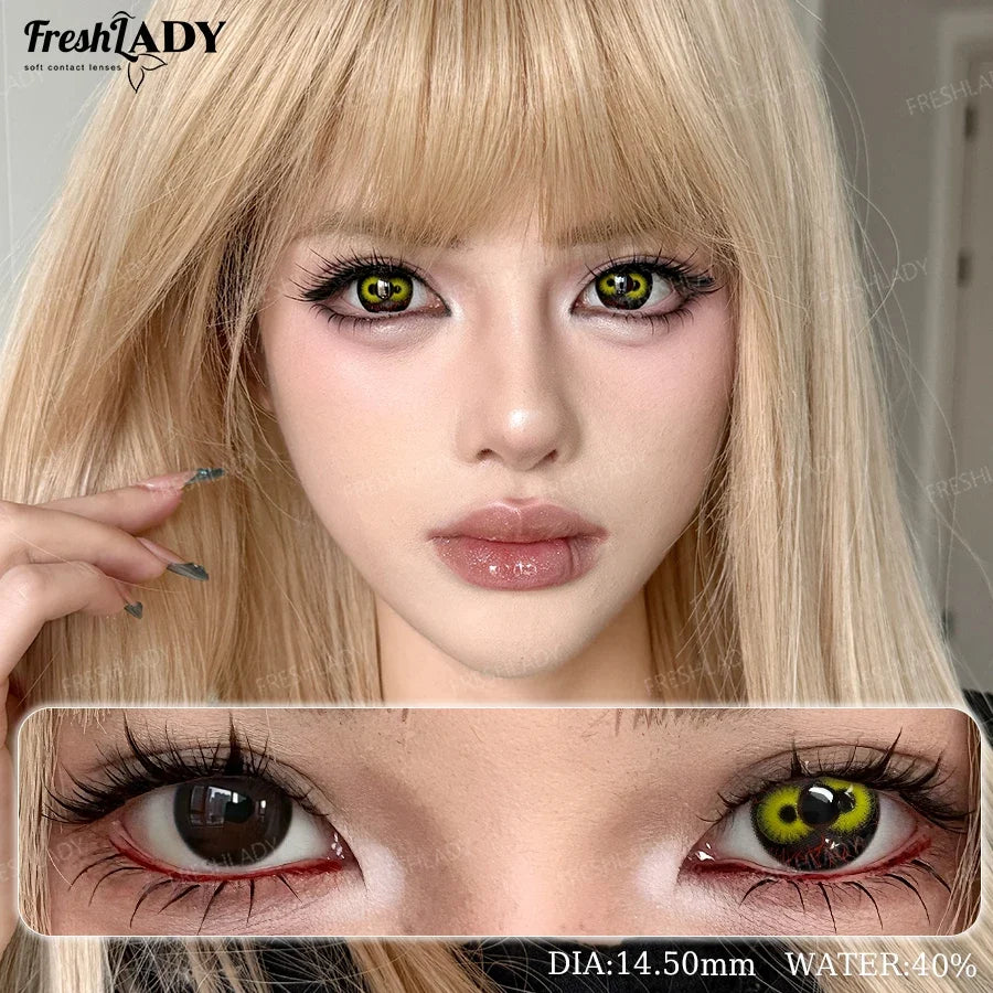 2pcs Cosplay Color Contact Lenses Yellow Black Soft Contact Lenses Halloween Role Play Party Crazy Cosmetic Lense 14.50mm