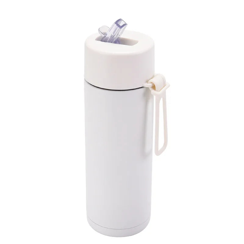 Stainless Steel Thermos Mug, Large Capacity, Portable Silicone Handle with Straw, American Large Capacity, WATER BOTTLE, 650ml