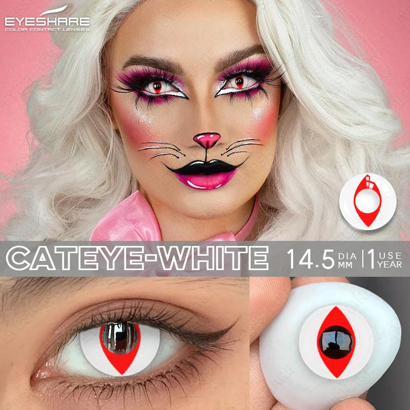 1 Pair Cosplay Contact Lenses For Eyes Beauty Pupils Crazy Halloween Colored Contact Lens Fashion White Cat Eye Soft Lense