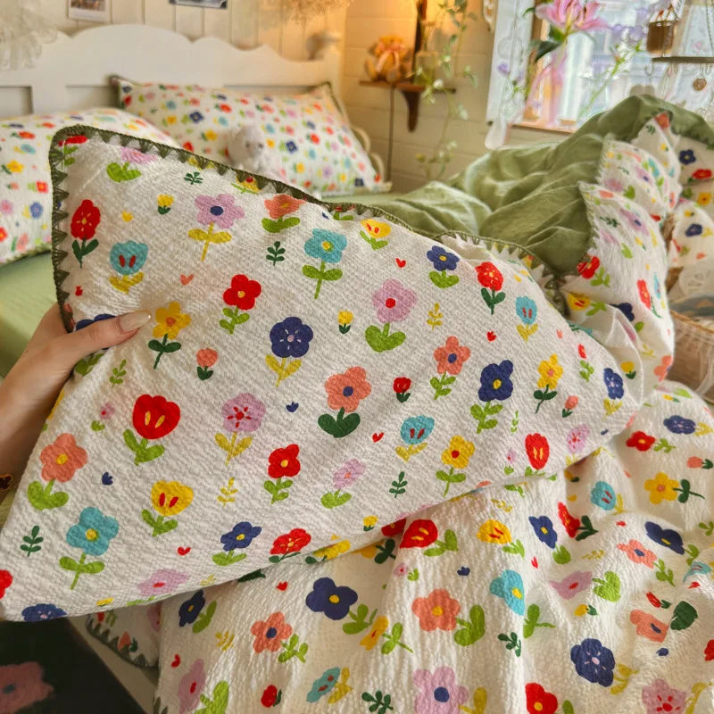 Class-A Pure Cotton Shell Edge Bedding Sets Ins Printing Bedclothes for Four Seasons Soft Skin-Friendly Home Textile for Adults