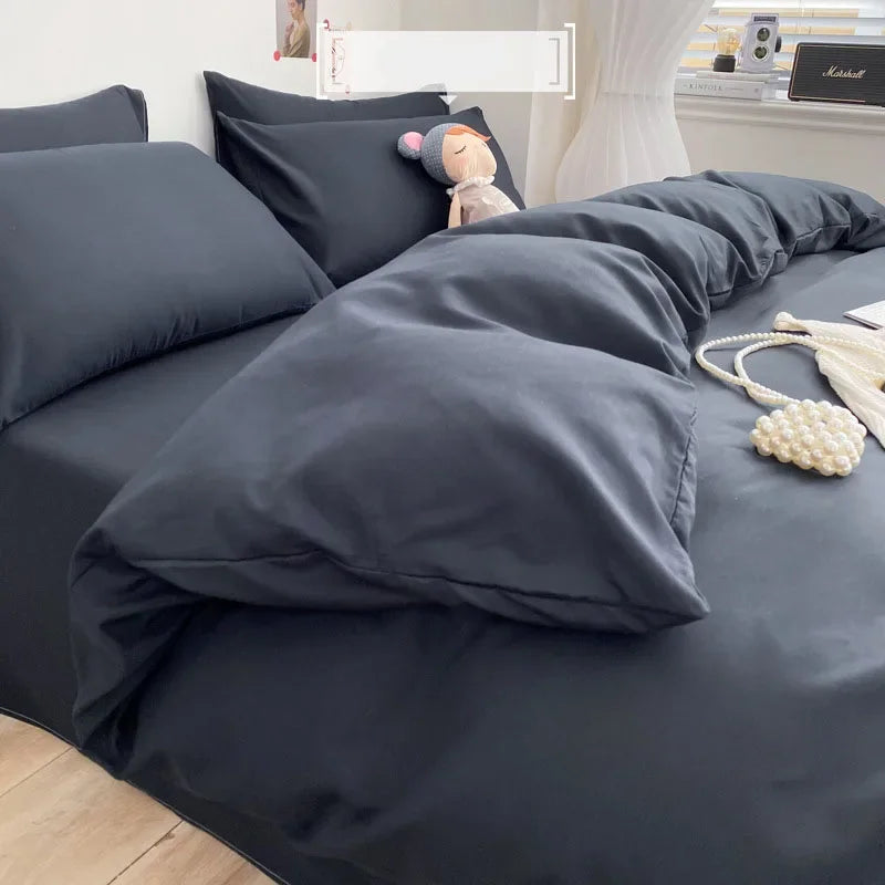 Luxury Washed Cotton Solid Bedding Set 3-4 Pcs Yellow Home King Size Duvet Cover Set with Flat Sheets Simple Queen Bedding Sets