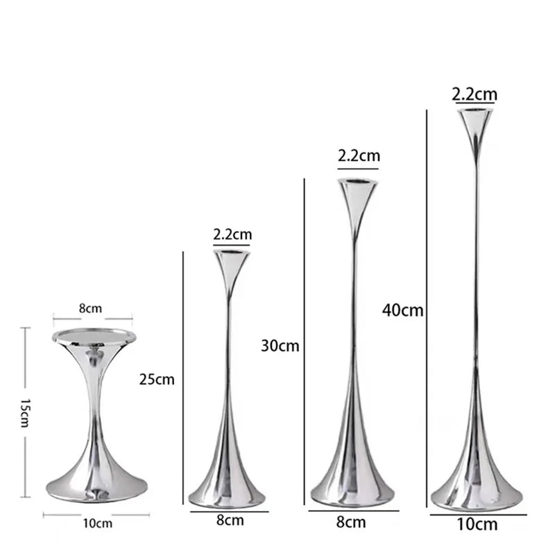 Silver Candlestick,Wedding Party Christmas Festival Dining Table Decor,Home Metal Candle Holder Photo Prop