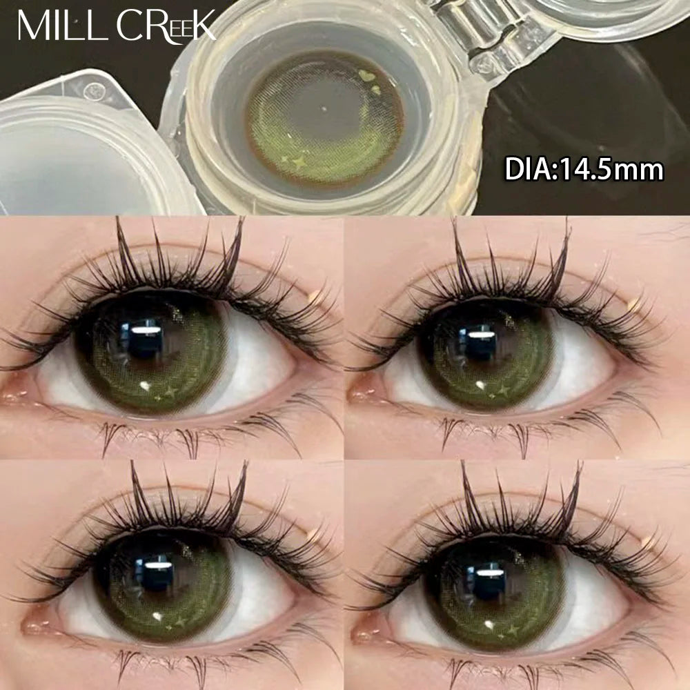 1 Pair Color Contact Lenses With Diopter Fashion Natural Green Circle Lens Beauty Pupils 0~-8.00 Yearly Fast Shipping
