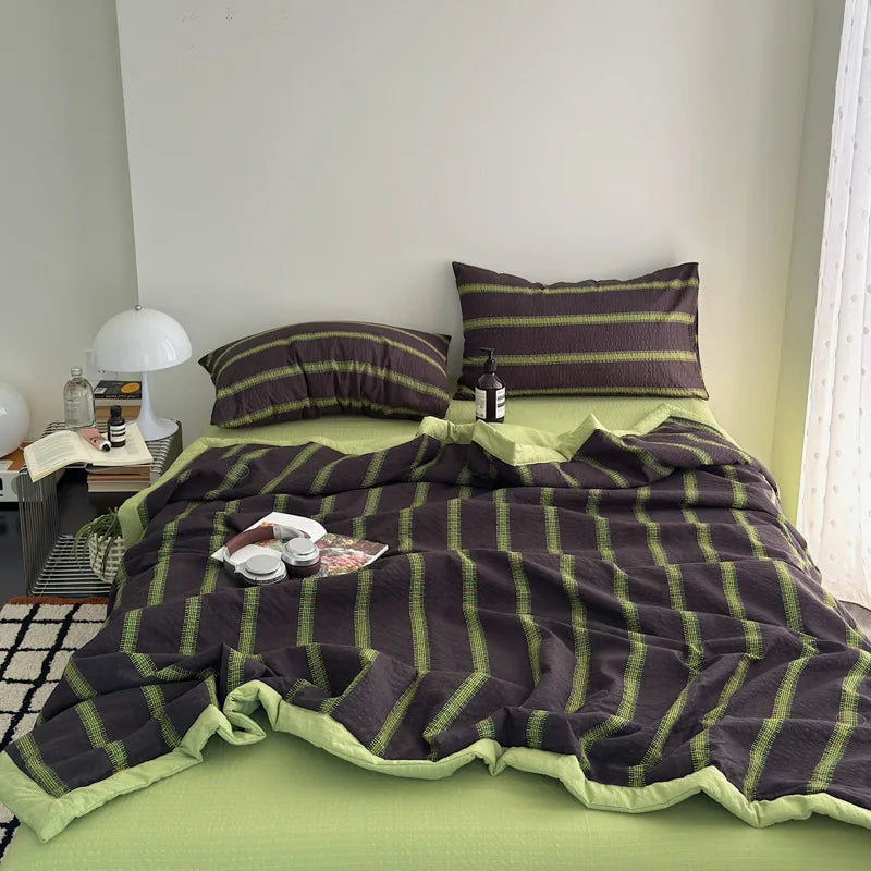 American Printed Cotton Summer Quilt Skin-Friendly Naked Sleeping Comforter for Adults Student Dorm Lightweight Soft Bedspread