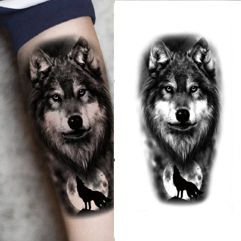 Waterproof Temporary Tattoo Sticker Lion Family Flash Tatto Tiger Wolf Moon Crown Flower Body Art Arm Fake Tatoo Men Women
