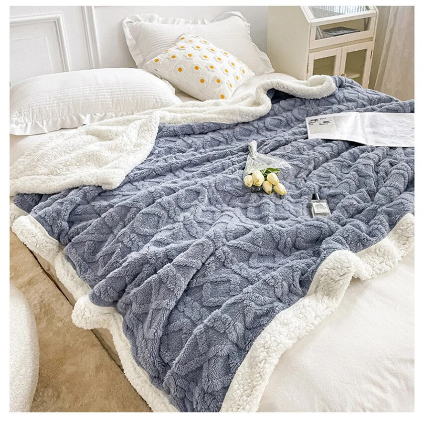 Thick Bed Blanket Double Layer New Winter Lamb Fleece Blanket Home Warm Sherpa Soft Sofa Cover Throw Newborn Wrap Kids Bedspread