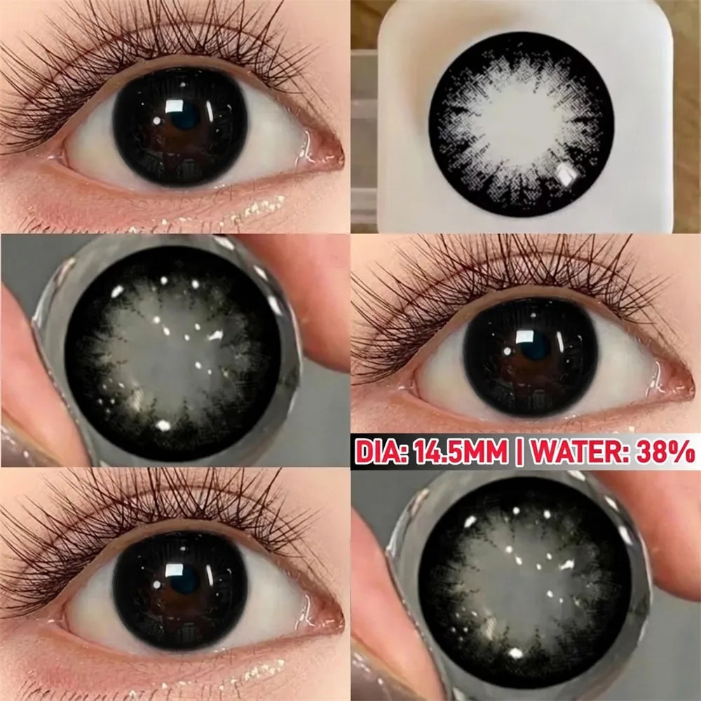 Eye Eyes Color Contacts Colored Contact Lenses Lens Small Pupil Cosmetics Cosplay Black 2Pcs 12 Months 1 Year Yearly Use
