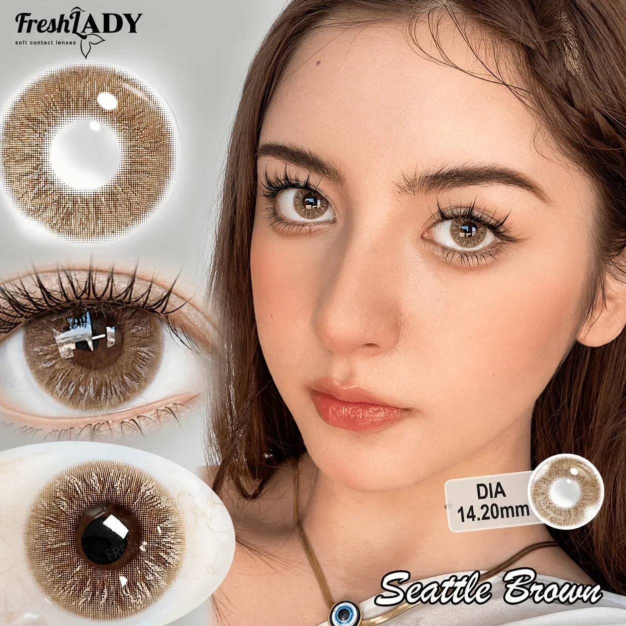 1 Pair Seattle Brown Colored Contact Lenses Natural Brown Pupils Eyes Contact lenses Gray Soft Contact Lenses 14.20mm Yearly Use