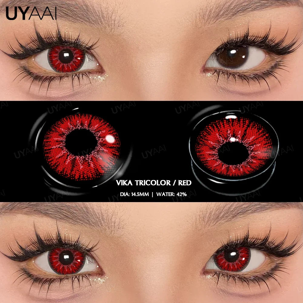 Cosplay Colored Contact Lenses 1 Year 2pcs Crazy Red Contact Lenses Anime Black Eye Lenses Halloween Beauty Makeup Lens