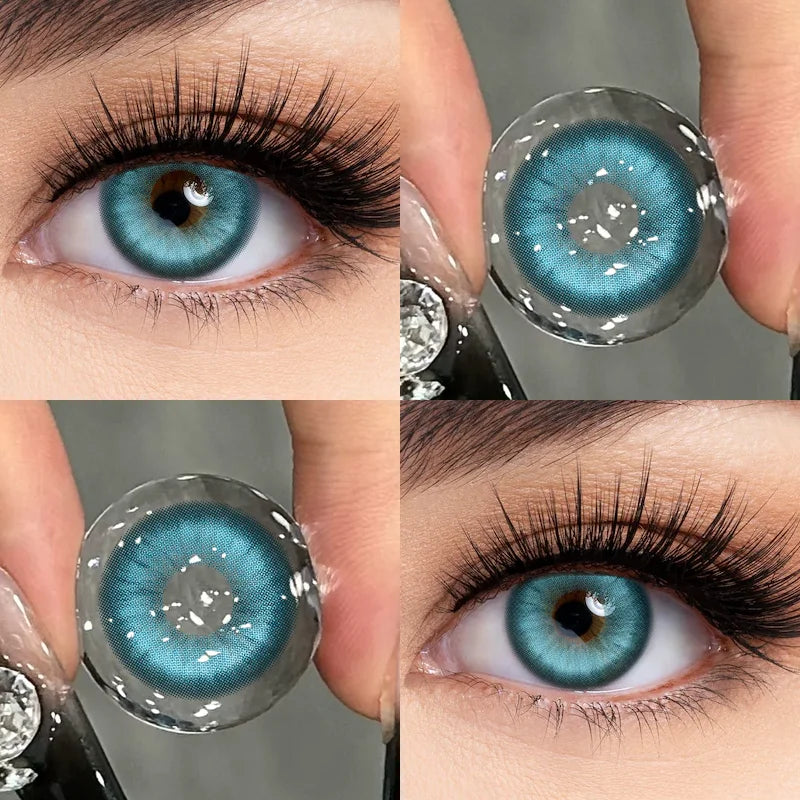 1 Pair Hot Sales Green Color Contact Lenses for Eyes Siri Series Myopia Lenses 0~-8.00 Degree High Quality Blue Iris Lens