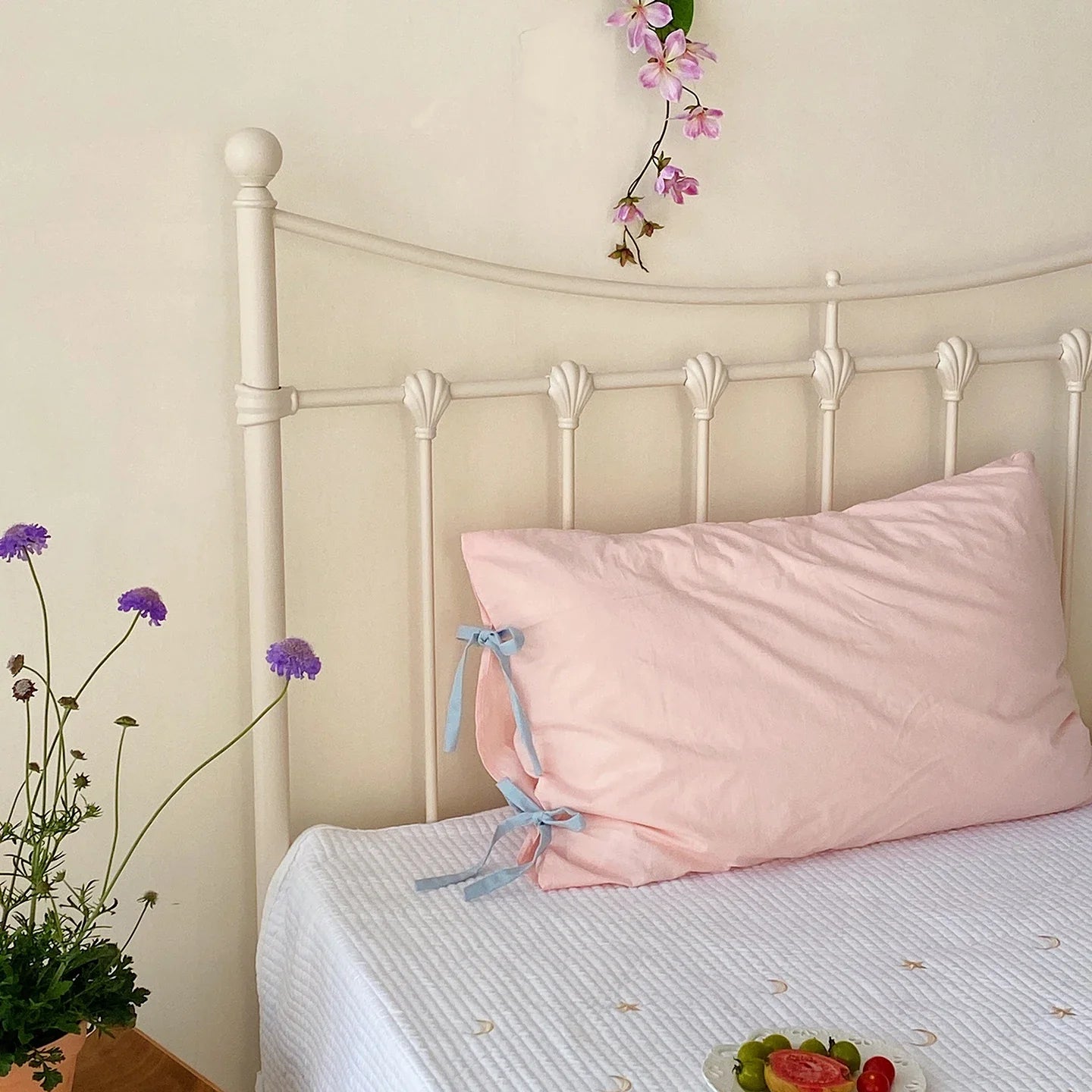 Pure Cotton Pillowcases  Knot Tied Set of Two  Color Versatile Ins Girl's Heart Cotton Fabric Rectangular Shape