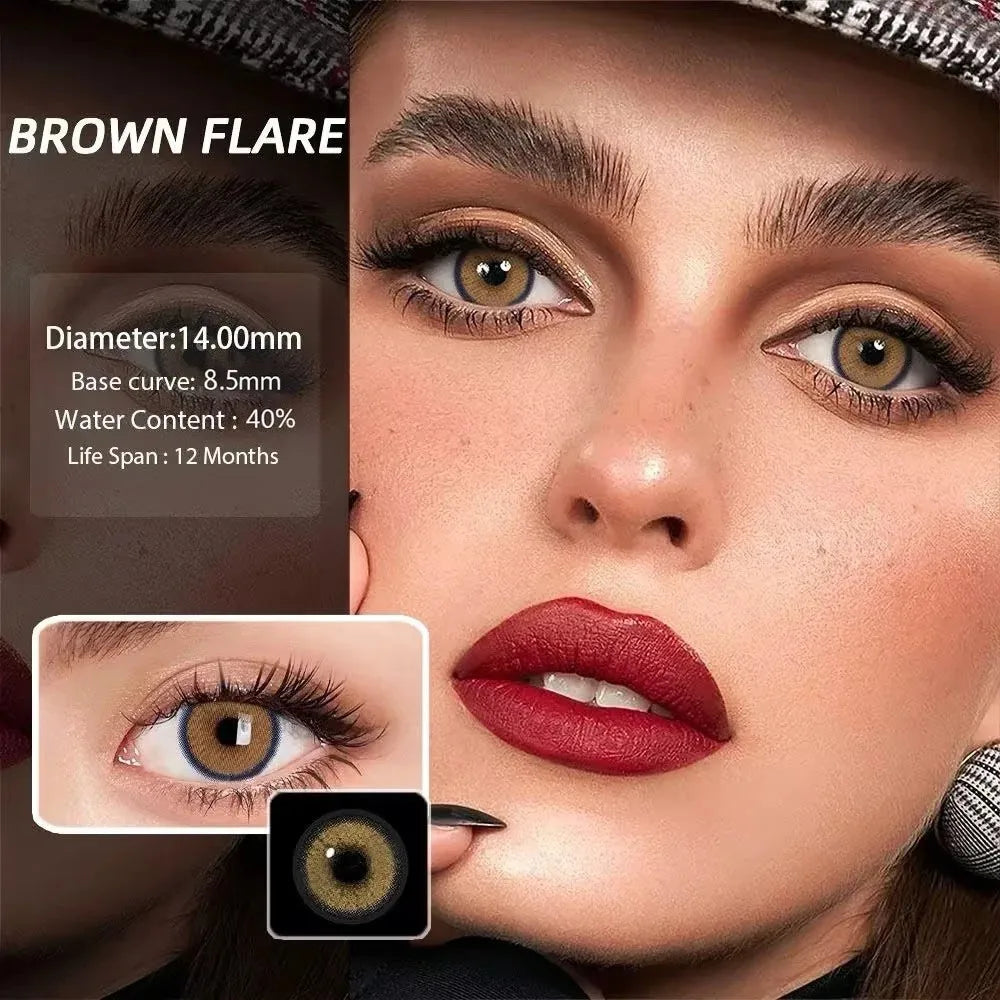 Eyes Color Contacts Colored Contact Lenses Lens Small Pupil Beauty Cosmetics Natural 3 Tones Brown Daily 2Pcs 1 Year