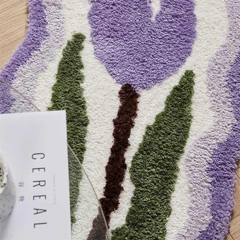 Tulip Flower Long Carpet Soft Furry Bedside Rug Living Room Mirror Front Carpet Non-slip Bedroom decoration  Mats